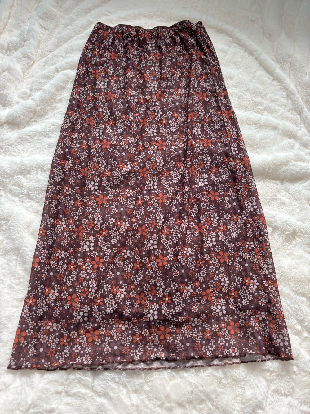 Floral Print Maxi Skirt in Brown and Rust